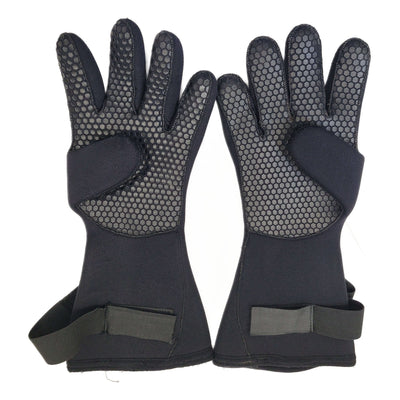 Pair of black gloves with textured palm on a white background