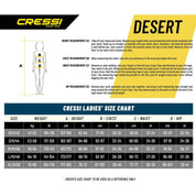 Cressi size chart for ladies with measurement instructions and chart details.
