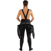 Person wearing a black wetsuit on a white background