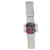 White watch with a metallic face on a white background