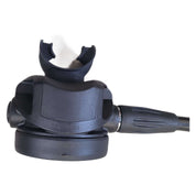 Black and gray tool with a white component on a white background