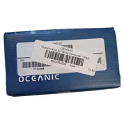 Blue packaging of Oceanic wrist computer with labels on a white background