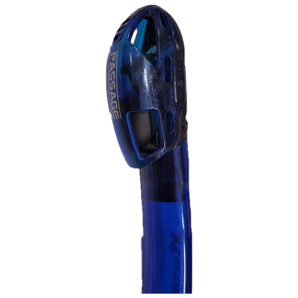 Blue snorkel with 'PASSAGE'branding on a white background