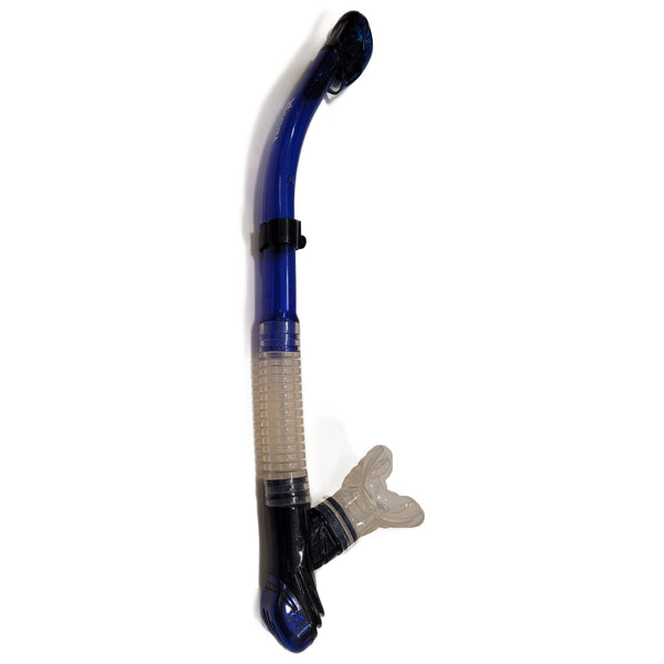 Snorkel with blue and clear tube on a white background