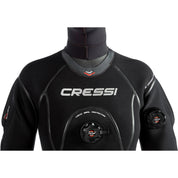Black Cressi diving suit on a mannequin with a white background