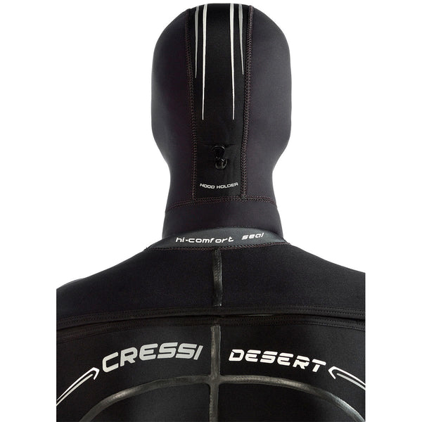 Black wetsuit with 'Cressi'branding on a white background