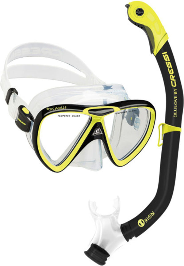 Cressi Ikarus &Orion Semi Dry Black Yellow Snorkel Combo